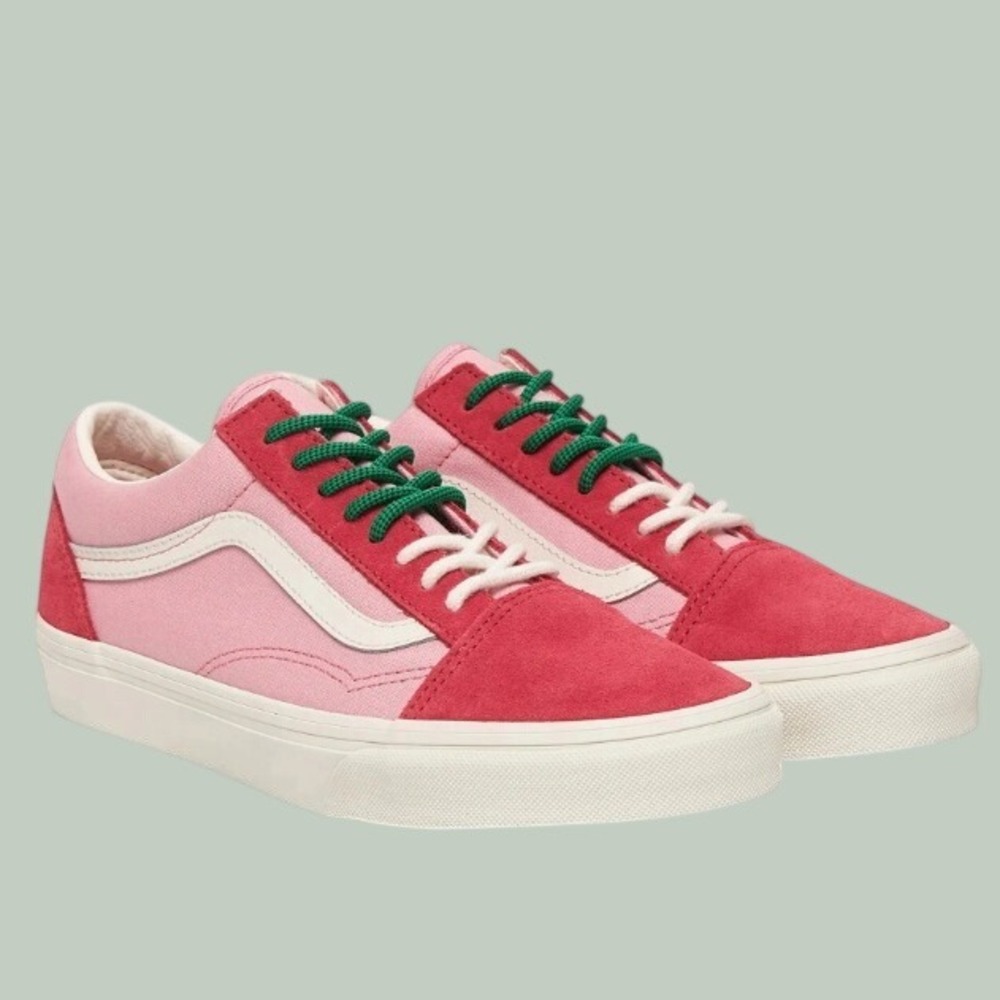Vans Old Skool Lace Crimson Haze Pink Red Green Sneakers Womens 9.5/Mens 8 NEW